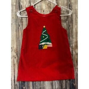 The Frog Pond Christmas Jumper Girls Size 5 Red Excellent Corduroy Tree Applique